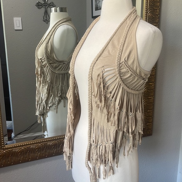 Audrey Ann Fringed Tan Vest - Picture 2 of 6